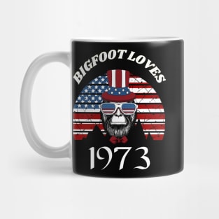 Bigfoot loves America and People born in 1973 Mug